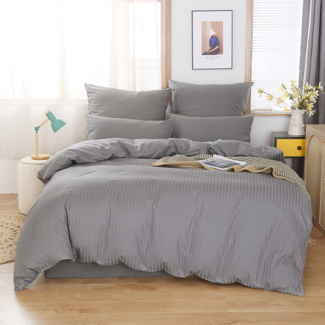 100% Cotton Striped Printed Fabric Bedding Set Hotel Linen Support OEM ODM