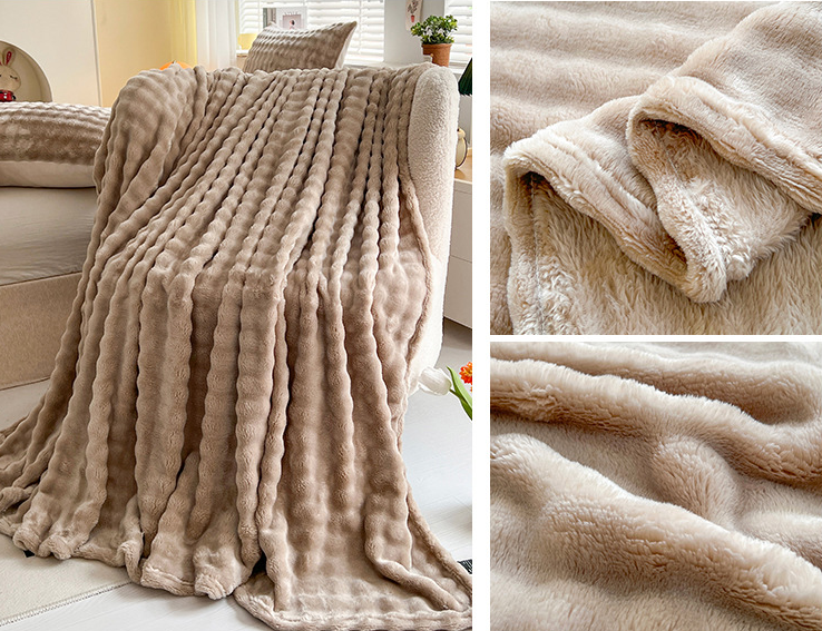 Faux Rabbit Fur Shaggy Blanket with Rolled Edges, Single Layer, Double-Sided, Four-Season Use