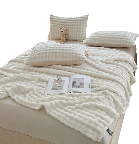 Faux Rabbit Fur Shaggy Blanket with Rolled Edges, Single Layer, Double-Sided, Four-Season Use