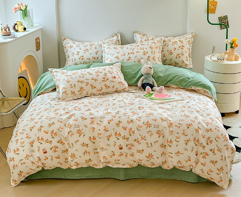 Home and dormitory can be used small fresh A class pure cotton four-piece set of skin friendly bed products full scrubbing